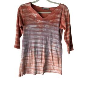 Translation Y2k‎ Shirt Small Orange Purple Tie Dye 3/4 Sleeve Boho Top Cotton